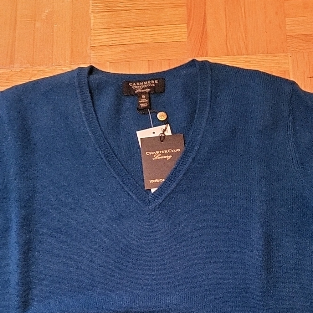 NEW! Luxury 100% Cashmere Teal V-Neck Sweater, M